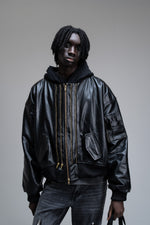 Zipped Leather Crystal Bomber
