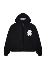 //MS003 Distressed Zipped Hoodie - Black