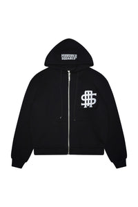 //MS003 Distressed Zipped Hoodie - Black