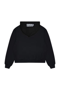 //MS003 Distressed Zipped Hoodie - Black
