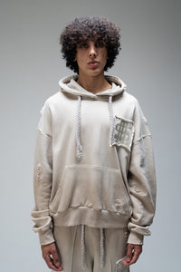//MS003 Distressed Hoodie - Beige